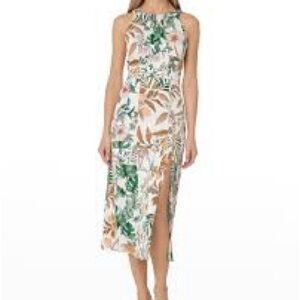 MIA JUNGLE PRINT SLEEVELESS MIDI DRESS IN ECRU MULTI